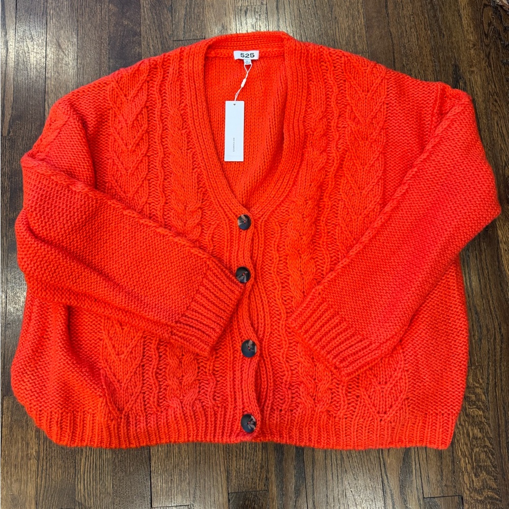 525 America Women's Red Cable Knit Cardigan